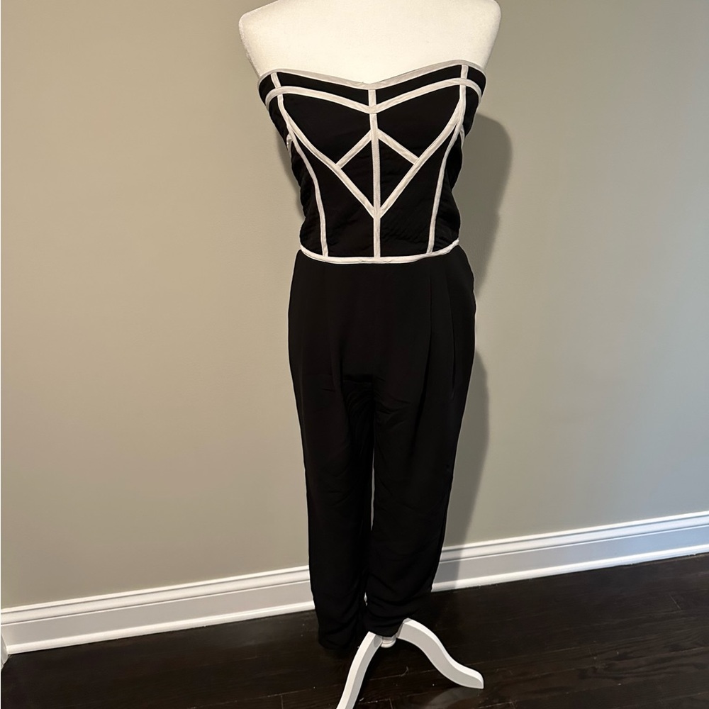 Parker | Black Jumpsuit with White Ribbing